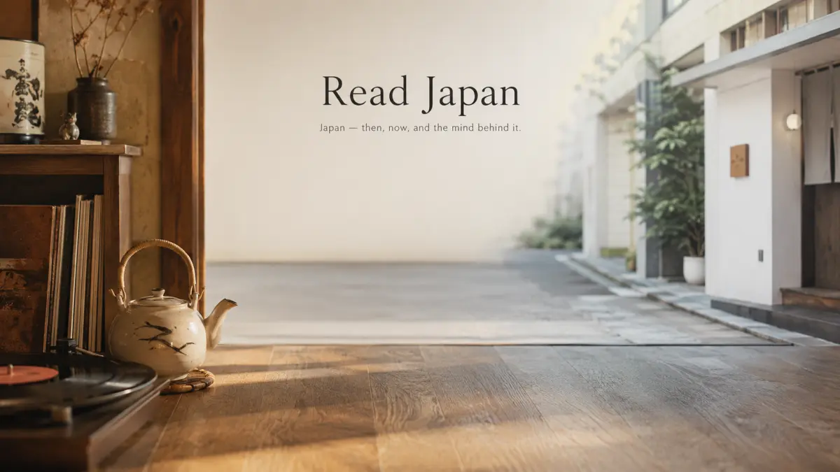 Read Japan — a warm Showa-era teapot and vinyl record blending into a modern Japanese scene